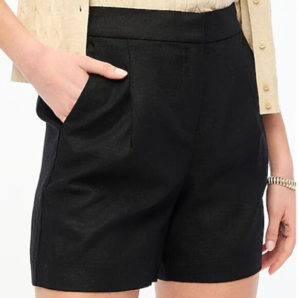 J. Crew Factory Elastic-back linen-blend pleated short in black NWT - Picture 2 of 14